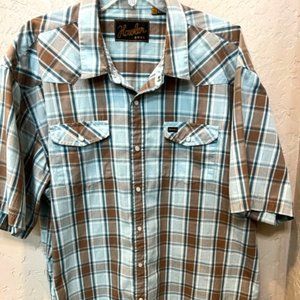 Howler Brothers Blue and Brown Plaid Casual Button Down Shirt